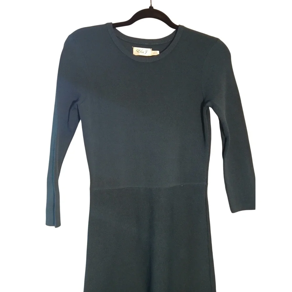 Eliza J Knit Midi Dress Long‎ Sleeve Crew Neck Teal Green Size S